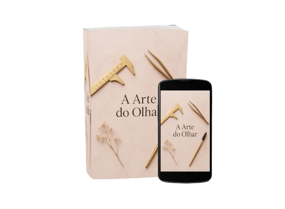 Capa 3D do ebook A Arte do Olhar, seu guia para iniciar no design de sobrancelhas.